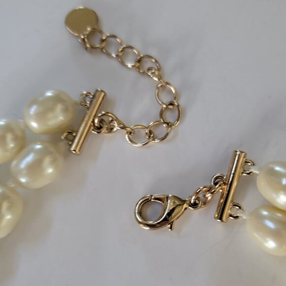 Vintage Pearl Necklace Double Strand with Rhinestone Clasp Cream White 16 Inch - Picture 6 of 10